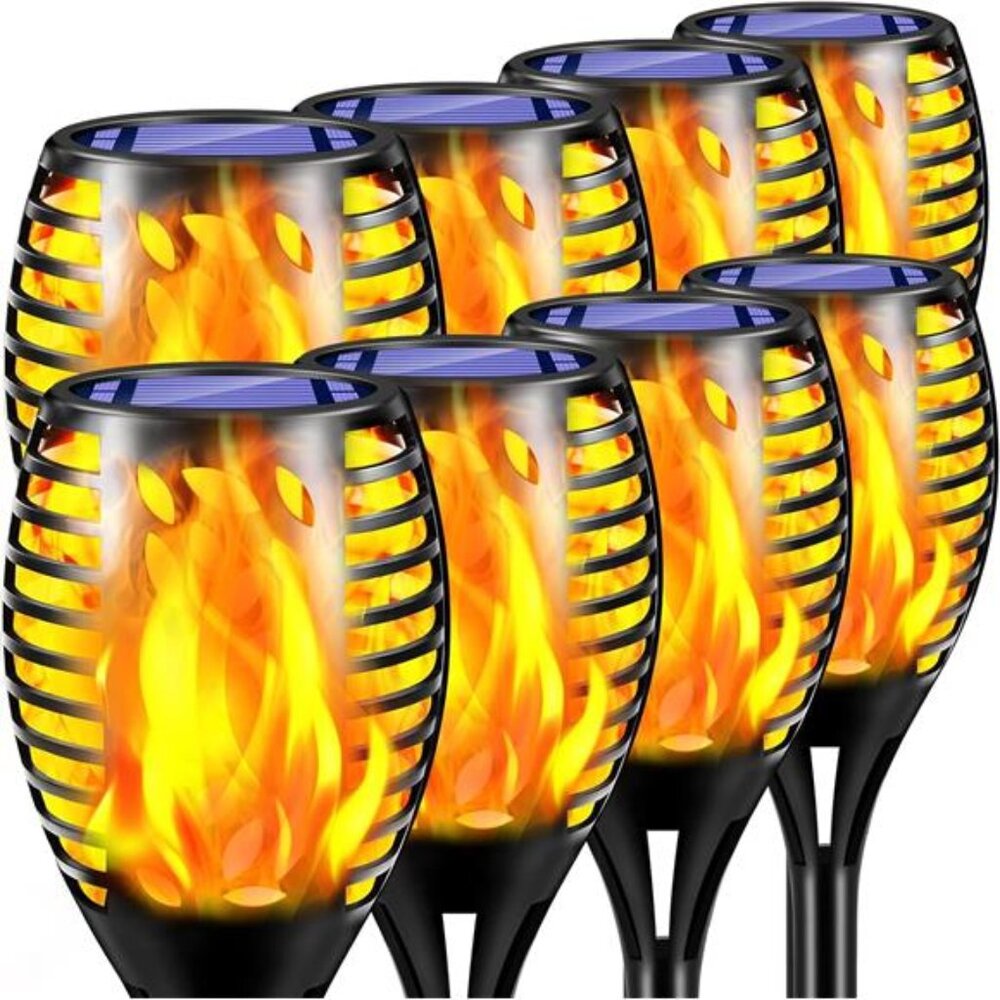 8 Pack Outdoor Flickering Flames Torch Decorative Garden Lights Solar Powered